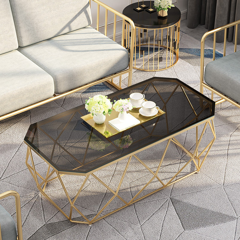 Tempered glass tea table Nordic modern minimalist living room rectangular small apartment wrought iron light luxury creative simple tea table