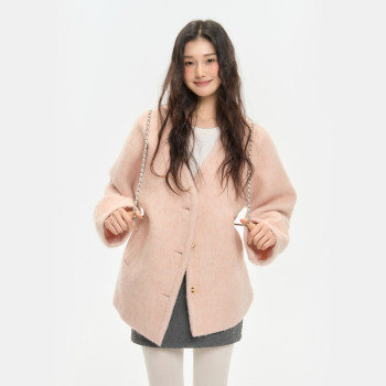 King prince pink woolen coat women's winter high-end loose silhouette thickened woolen cardigan