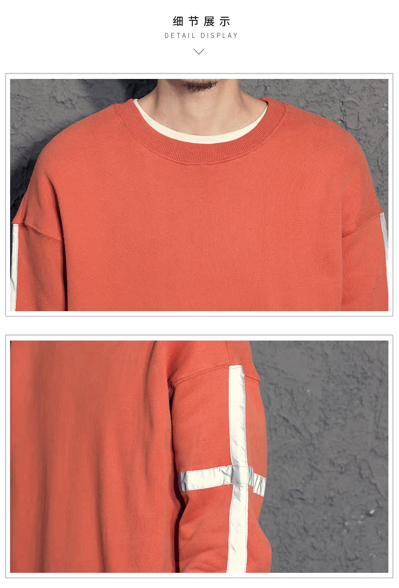 奕 飏 Dải phản quang khâu xu hướng áo len cổ tròn cho nam áo len rộng cổ nam mùa xuân và mùa thu hoodie đỏ