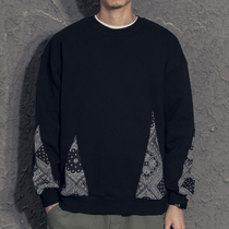 Autumn National style Weiyi Hong Kong wind cashew flower round neck Korean trend loose autumn coat mens ins autumn and winter