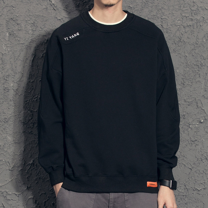 Yiyang three-dimensional cut loose fleece sweater men's letter embroidery round neck men's thick T-shirt spring and autumn styles autumn fashion