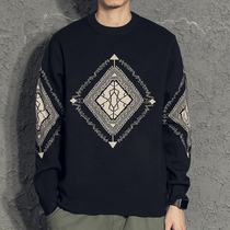 Yiyi retro diamond jacquard sweater Korean slim round neck pullover thread sweater winter warm base shirt