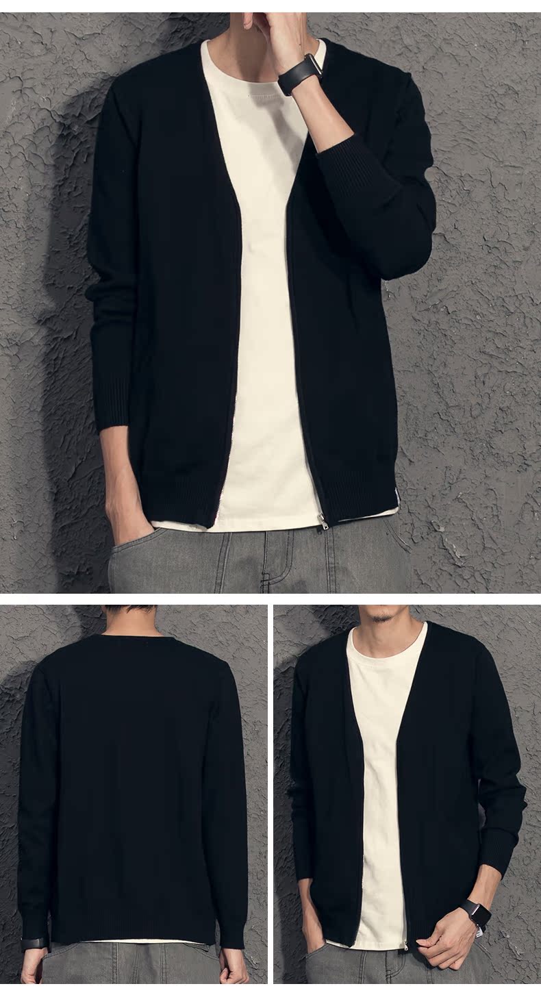 奕 2018 mùa thu áo len dệt kim màu rắn nam Hàn Quốc áo len trẻ trung áo len nam dây kéo đơn giản áo khoác cardigan nam