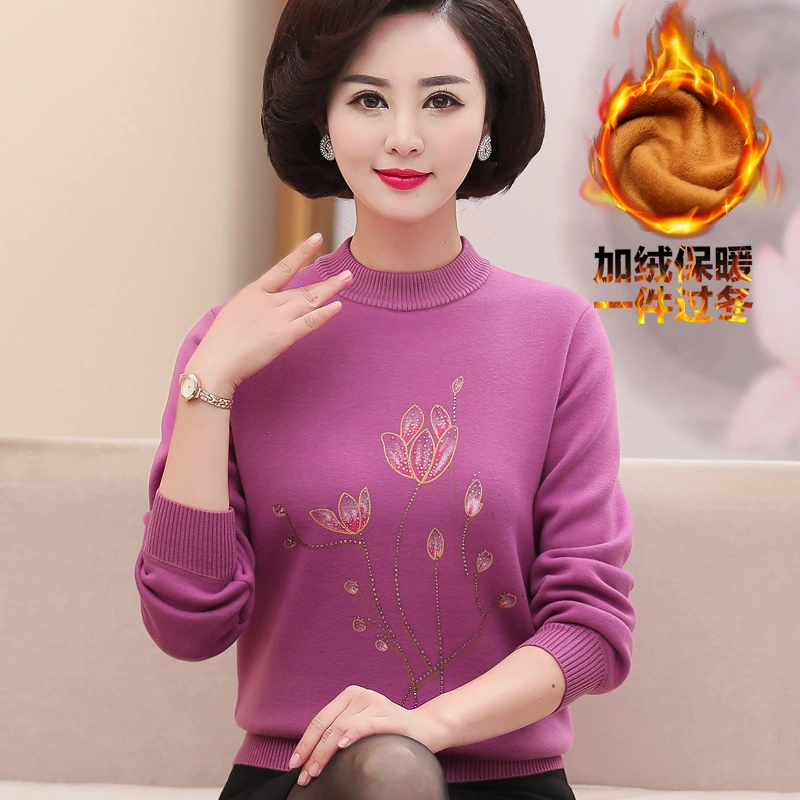 Phụ nữ trung niên áo len nửa cổ cao áo len dày Mẹ trung niên tải mùa đông và áo sơ mi ấm áp cashmere