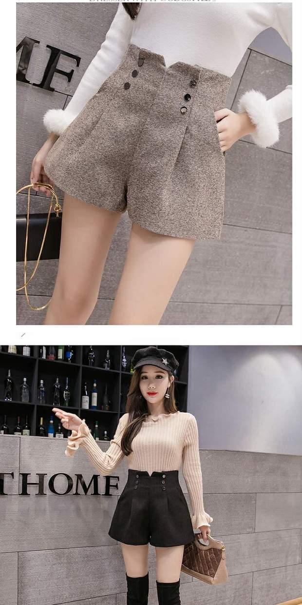 Quần short nữ mùa đông 2018 mới phiên bản Hàn Quốc hoang dã mặc quần cạp cao ống rộng ống rộng quần len ống rộng mùa thu đông thời trang đi biển cho nữ