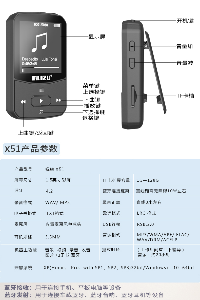 máy phát nhạc mp3 Sharp X51 thể thao mới chạy MP3 mini sinh viên Walkman Bluetooth khởi động / nhận Hỗ trợ kết nối xe hơi Điện thoại di động Bluetooth Bluetooth siêu dễ thương cầm tay MP4 máy nghe nhạc usb