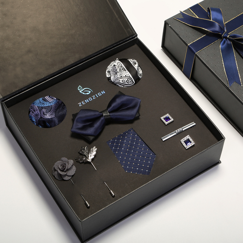 High-End Gift Box Set with Formal Silk Tie and Bow Tie, Eight-Piece Set, Valentine's Day Gift, Birthday Gift for Husband or Boyfriend