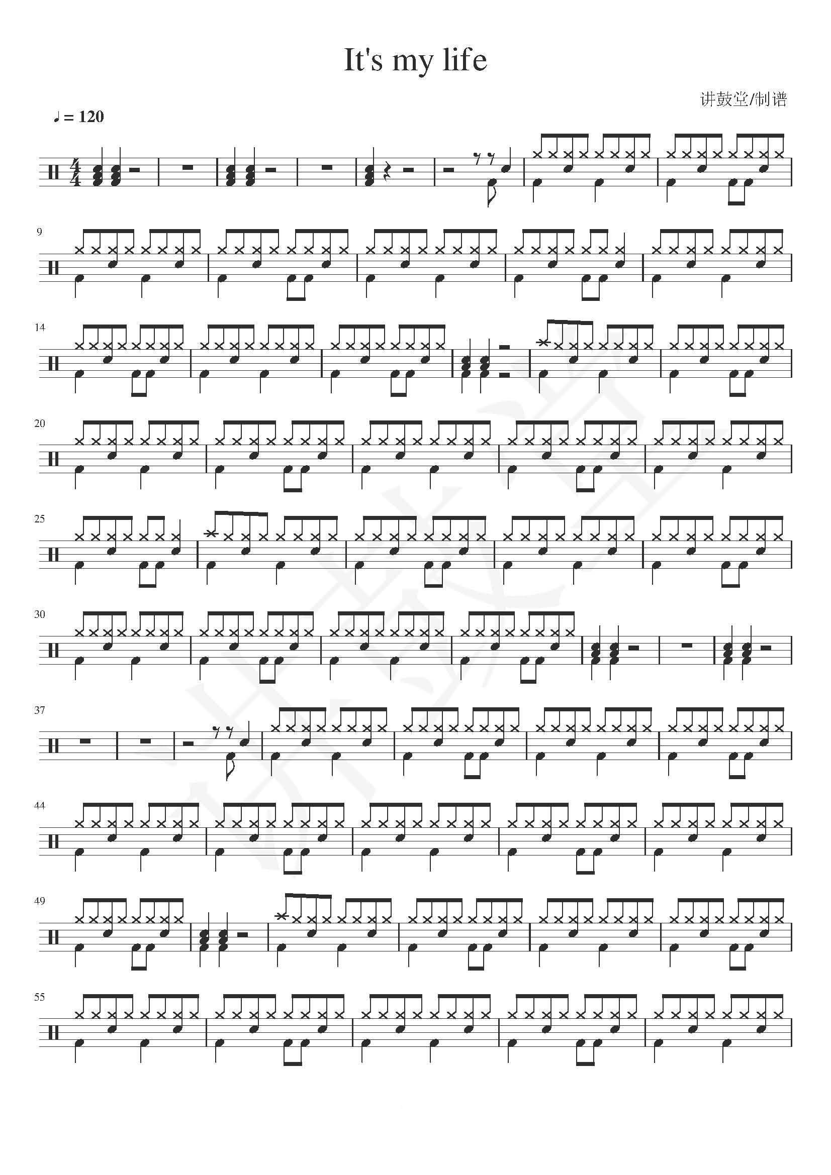 Bon Jovi-Its my life without drum accompaniment dynamic drum score song set drum drum score