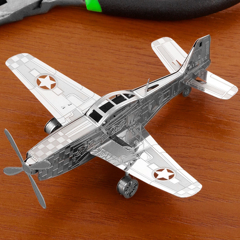 Love Parquet All Metal Stainless Steel DIY Assembly Model 3D Mini Solid Jigsaw P51 Wild Horse Fighter Jet Crown-Taobao