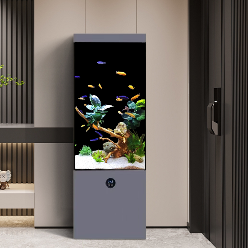 2026 New Vertical Fish Tank, No Need to Change Water, Living Room Floor-Standing Aquarium, Ultra-Clear Glass Bottom Filter with Cabinet