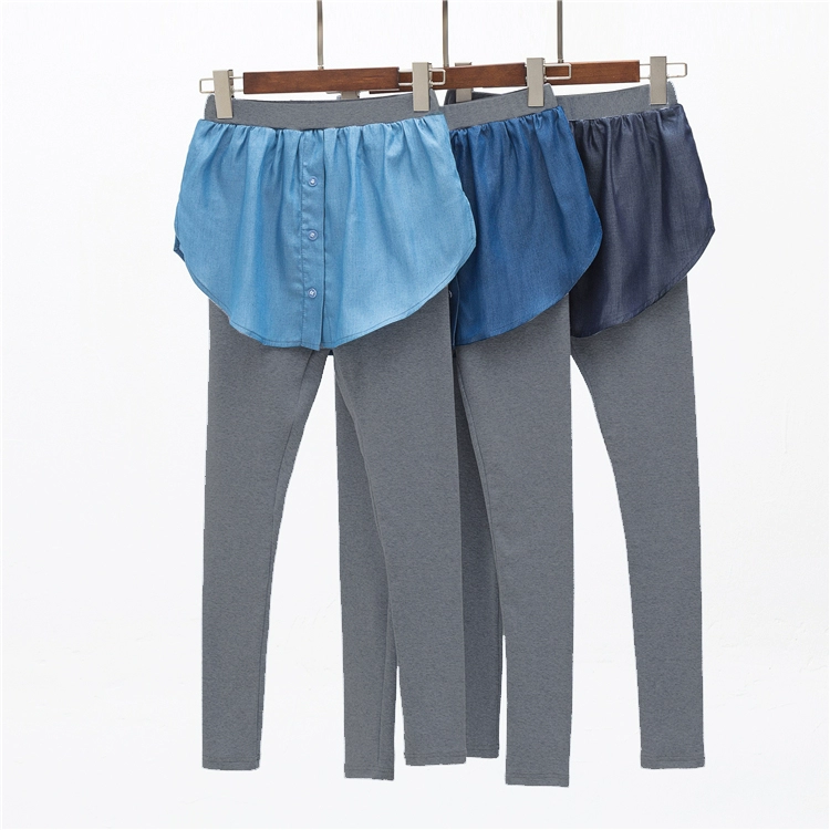 Mùa xuân 2019 phần mỏng mới quần chín điểm quần denim váy giả hai dây legging nữ váy ngoài mặc - Khởi động cắt