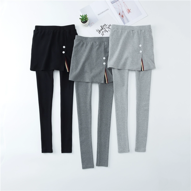 2020 xuân mới cotton tinh khiết túi hông váy quần một mảnh váy mỏng phần giả quần legging giả hai mảnh quần vải nữ - Quần tây thường