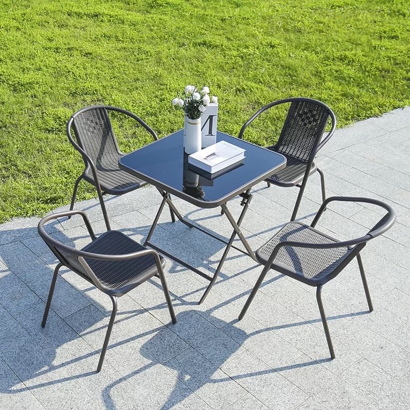 Outdoor milk tea shop wrought iron swing tables and chairs waterproof casual open-air courtyard balcony small round table simple kit combination