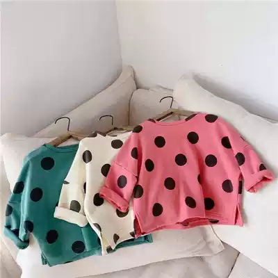 Girls thick T-shirt autumn female baby long-sleeved top fashion polka dot bottoming shirt 2020 new Korean version of the western style cute