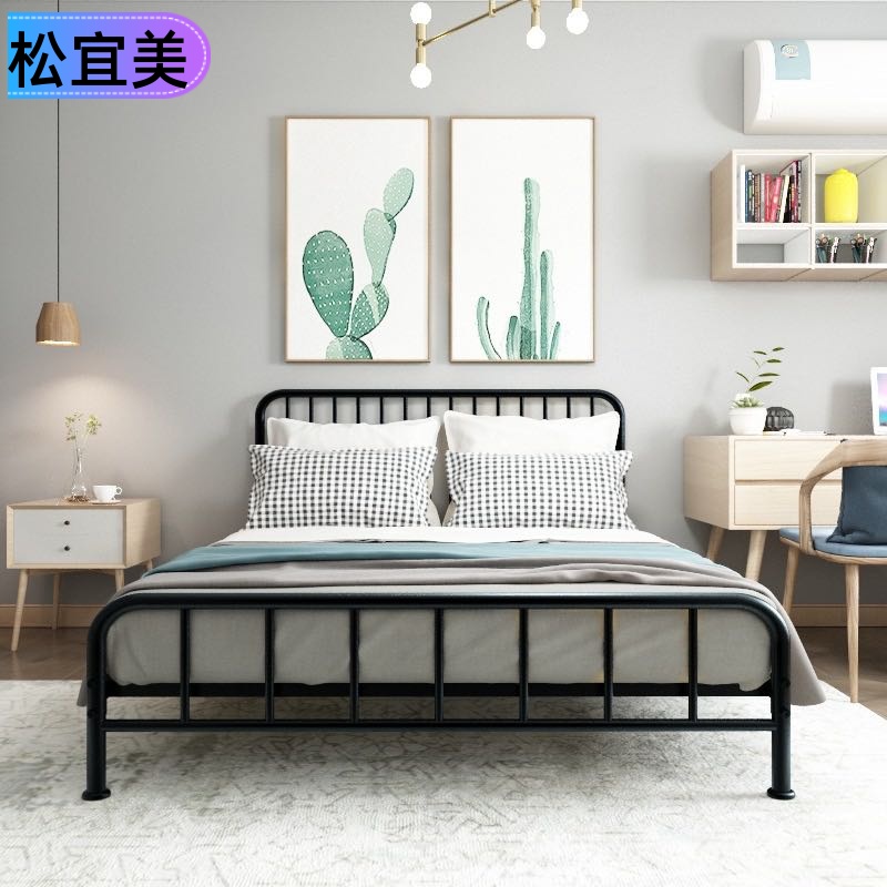 Iron double 1.5 meters Nordic simple modern ins net red rental house 1 .8m single thickened reinforced iron frame bed
