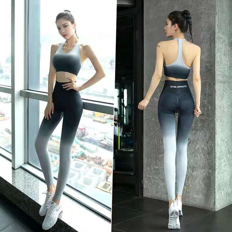 Gradient yoga clothing suit female net celebrity fashion hip-lifting tights professional high-end gym running quick-drying vest