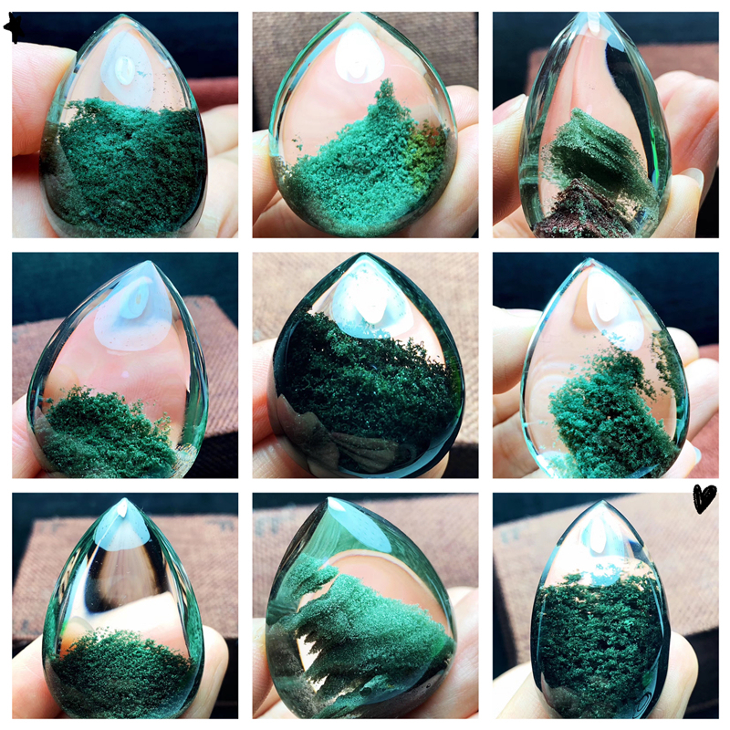 Natural Green Phantom Quartz Fortune Bowl Multi-Layer Pyramid Pendant Bracelet Amulet Dragon Guanyin Buddha Pixiu Ornament