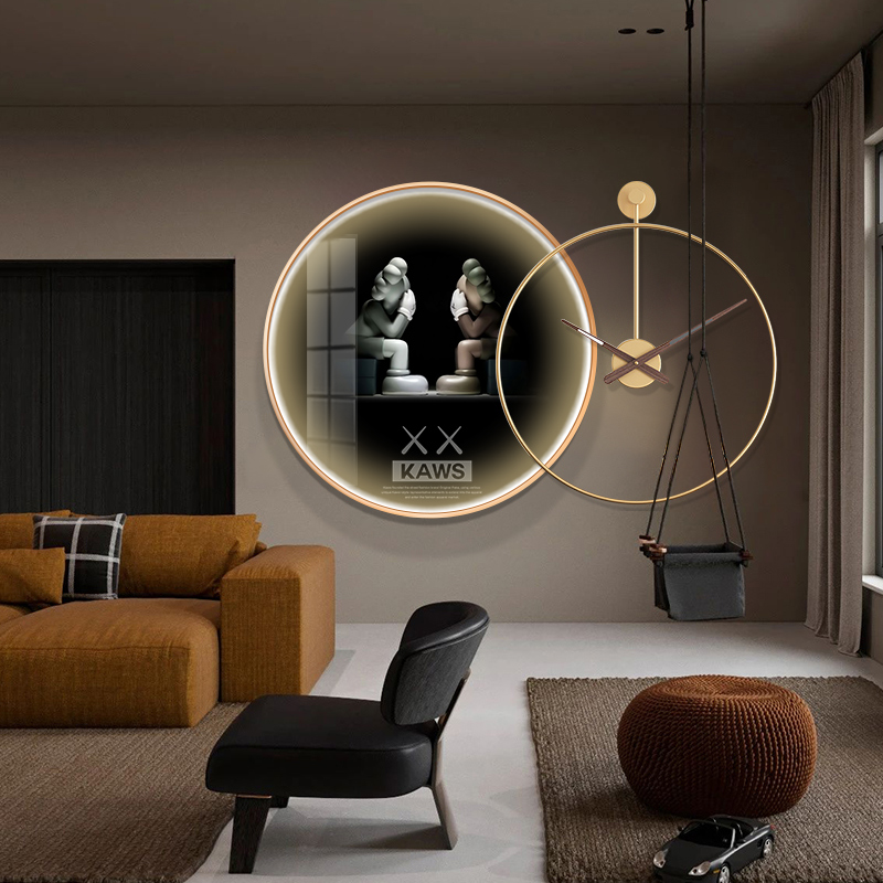 KAWS hanging painting dining room LED light hanging bell decoration painting round Xuanguan Modern Living room cartoon Cartoon Lighting Mural