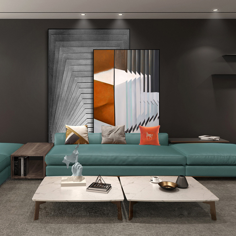 Giant floor painting modern orange abstract vertical version luxury large living room sofa background wall model room decoration painting