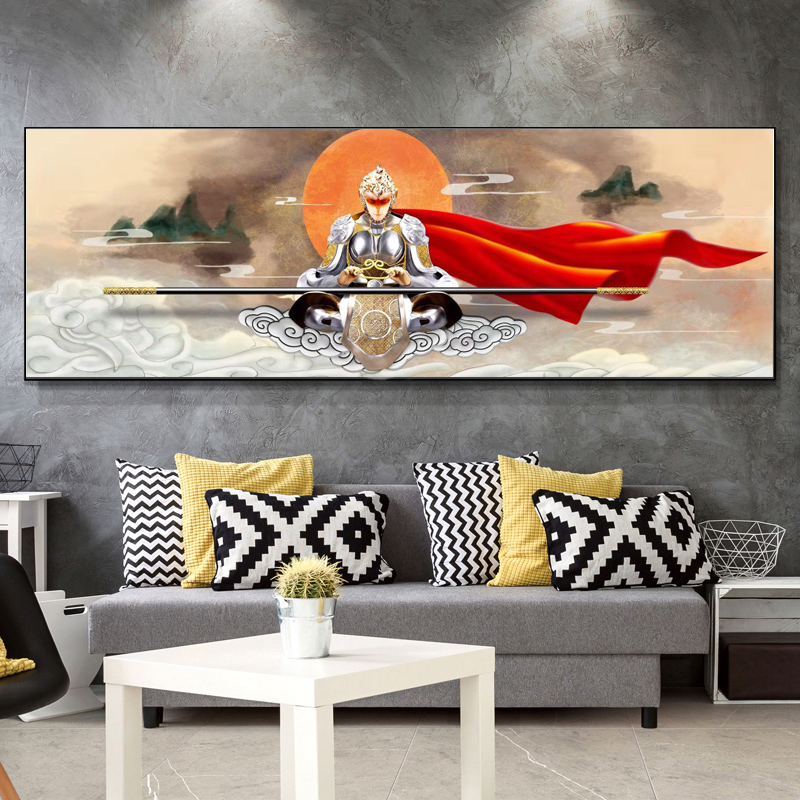 Modern living room decoration painting sofa Background wall hanging painting bedroom mural bed head Sun Wukwon over the Buddha crystal porcelain painting