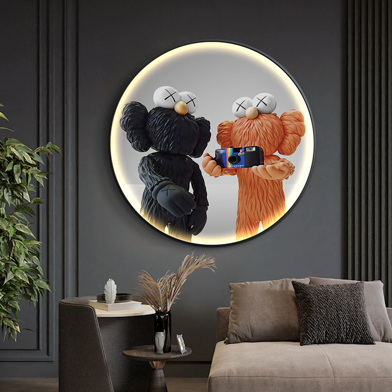 Kaws Tide Card Decoration Painting Creativity Light Lavish Lighting Lamp Hanging Painting Violent Bear Living Room Hanging Painting Round Hyun Guan Painting