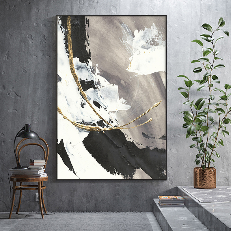 Hand painted oil painting Texture Painting Decoration Painting Black And White Abstract Living Room Sofa Background Wall Landing Painting Xuanguan Corridor Hang Painting