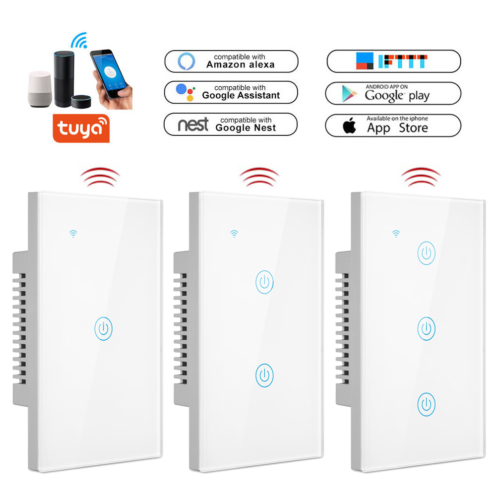 Wifi Tuya smart switch US touch 1 2 3 4 way Smart touch light switch