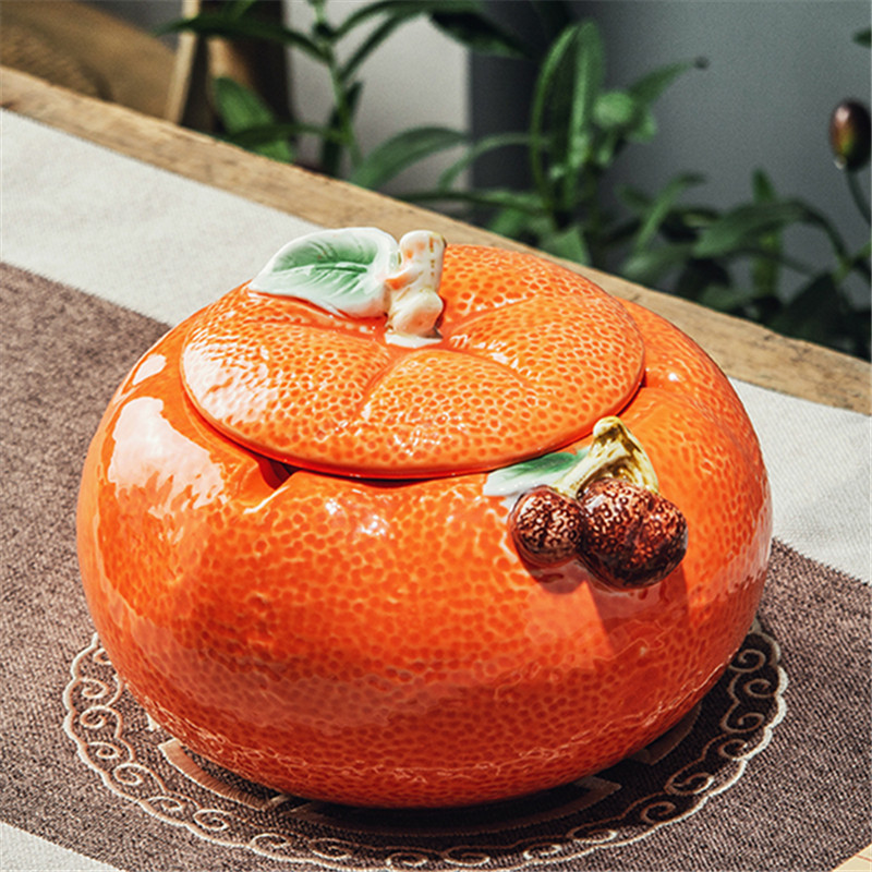 Orange New Chinese Living Room Anti-Fly Ash Creative Personality Trend Ceramic Retro Light Lavish Home With Lid Big Ashtray