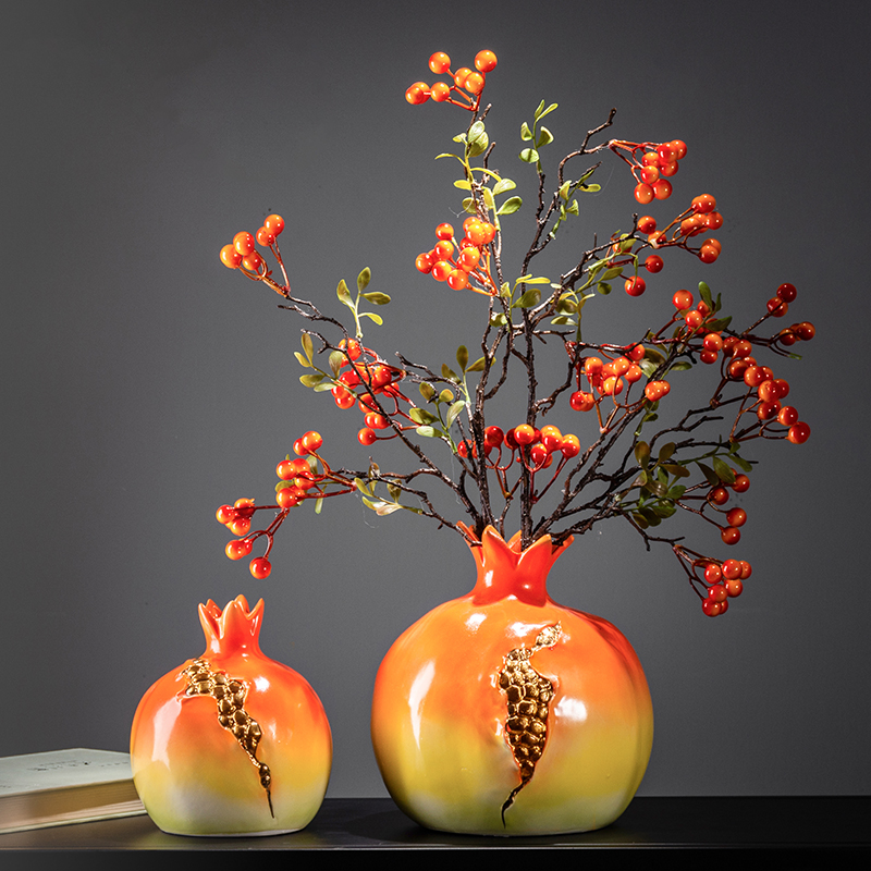 New Chinese emulated pomegranate Zen Serve retro dry flower Decorative Pendulum with light extravagant living-room Bogurack Chinese plug-in vase