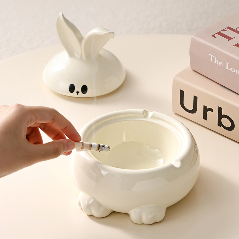 Cute Rabbit Ashtray With Lid Anti Fly Ash Home Living Room Office Smoke Cylinder High-end Atmosphere Upper Level Sense-Taobao