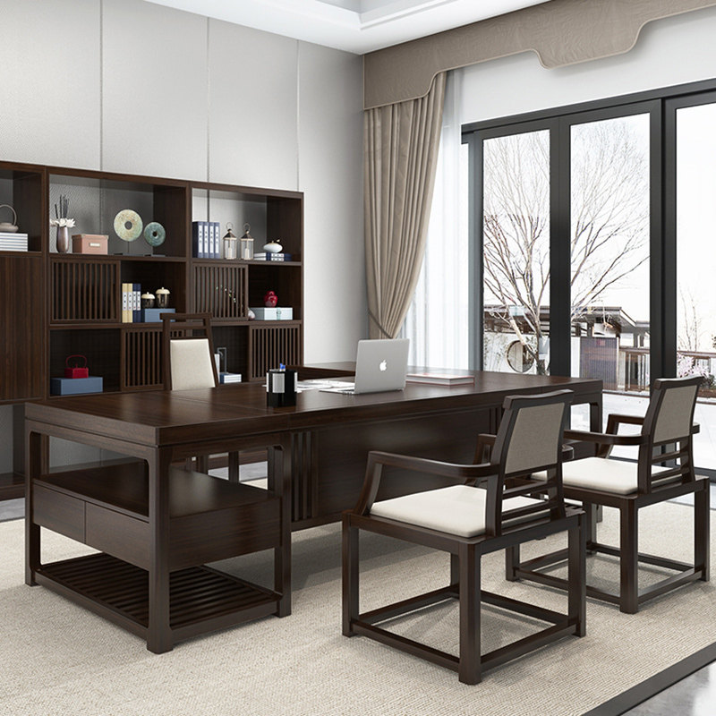 New Chinese Style Boss Table Solid Wood Large Bandae Combined President Table Desk Modern Light Lavish Furniture Office Customized