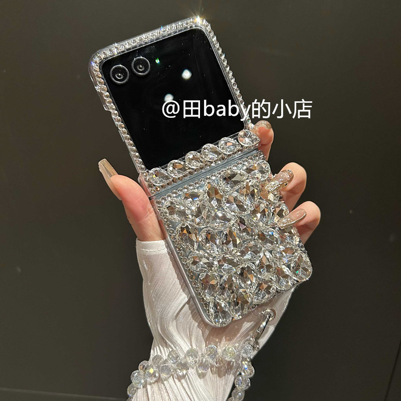 Luxurious Sparkling Diamond High-End Feel Suitable for Motorola 40 Ultra Phone Case, Foldable Screen Moto 40 New Ultra-Sparkling Rhinestone Protective Case, Niche Light Luxury Style Bracelet Type Hard Shell