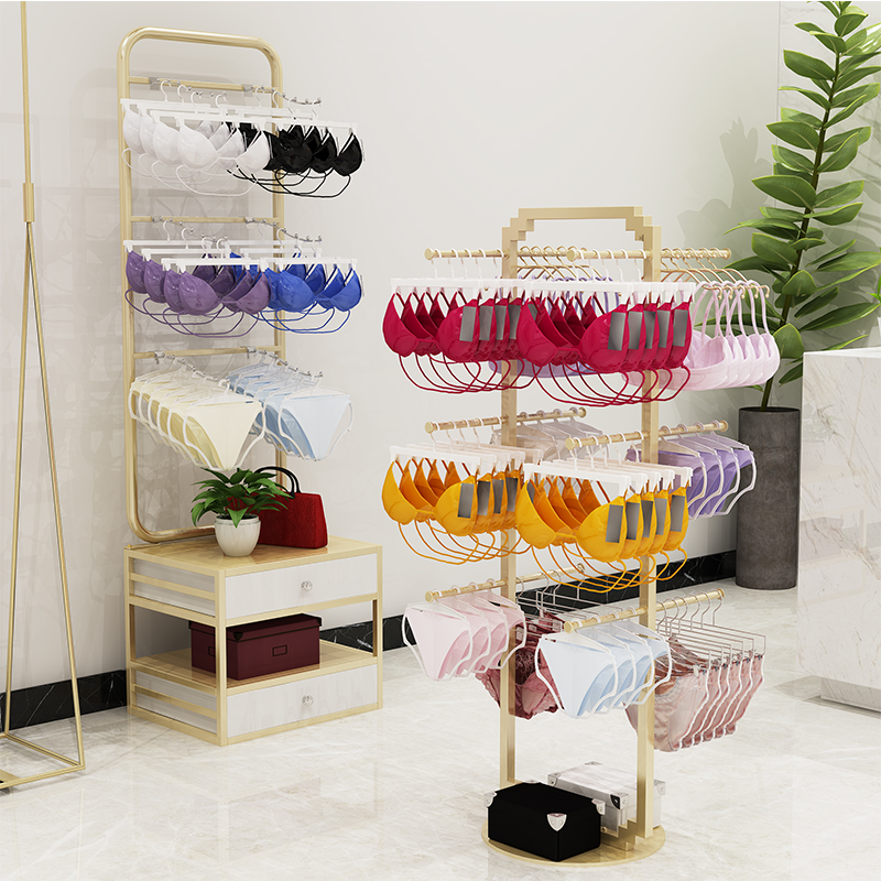 Small wall bra display rack panties nakajima shelf underwear shop floor-to-ceiling double-sided hanging shelf gold positive hanging rack