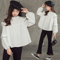 Girl lace shirt spring and autumn thin childrens clothing 2021 New Korean autumn children Girl foreign style top