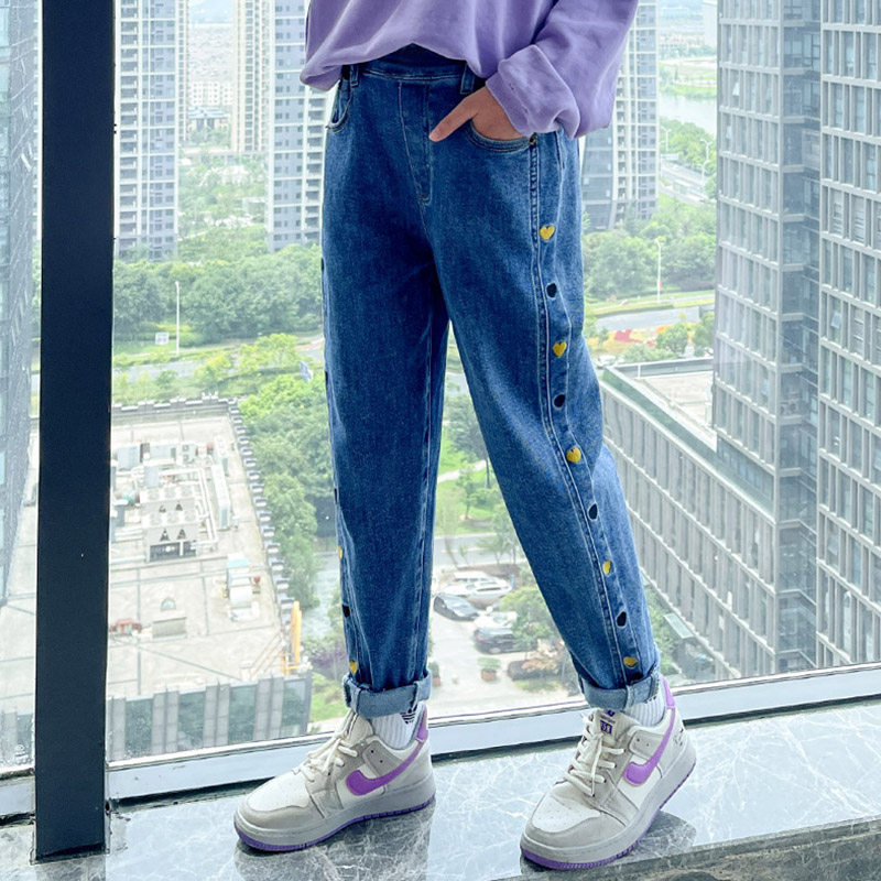 Girl Cowboy Smoke Pipe Pants Spring Fall Children Suit Casual Long Pants Fall Outside Wearing CUHK Child Loose Kharen Pants