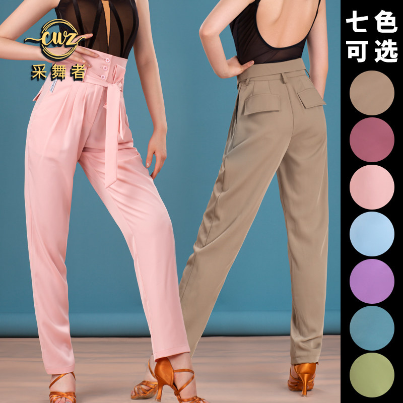 New Latin Dance Pants Children Adult Spring Summer Color High Waist Flowers Bract Long Pants Professional Morden Dance Pants Practice Service