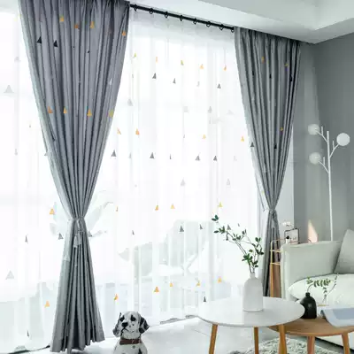 Nordic minimalist geometric triangle gauze curtain semi-shading ins Wind bedroom living room bay window balcony curtain finished