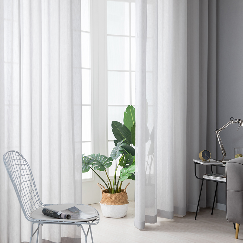 Crowdsourced brief Nordic wind pure colour yarn Skin Soft Living-room Bedroom Floor Window Customised Grey Yarn Curtain White Yarn