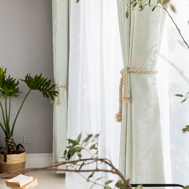 Crowdcurtain Aux-style American bifacial jacquard Custom Curtain Living Room Bedroom Finished floor Window Half Shading Cloth Curtain