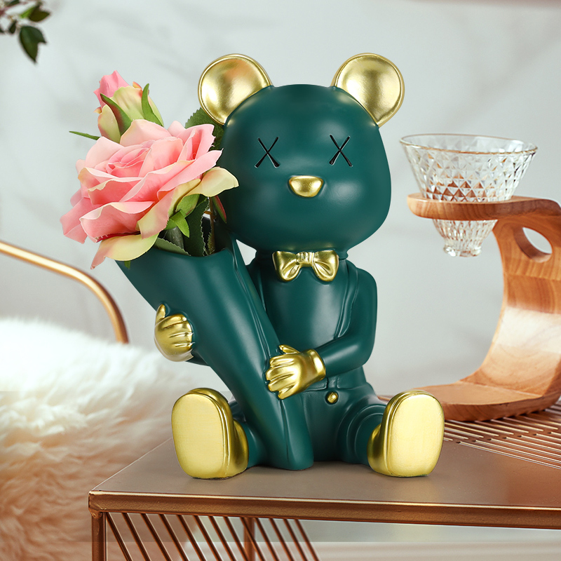Cute Bear Nordic light and luxurious flowers vase swing piece Creative Home Adornment Tea Table TV Cabinet Furnishing Gifts