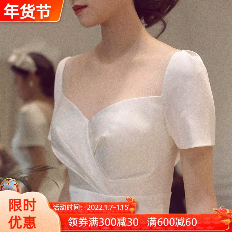 Satin main wedding dress 2021 bride new main yarn tailing Mori Super fairy dream simple French little man