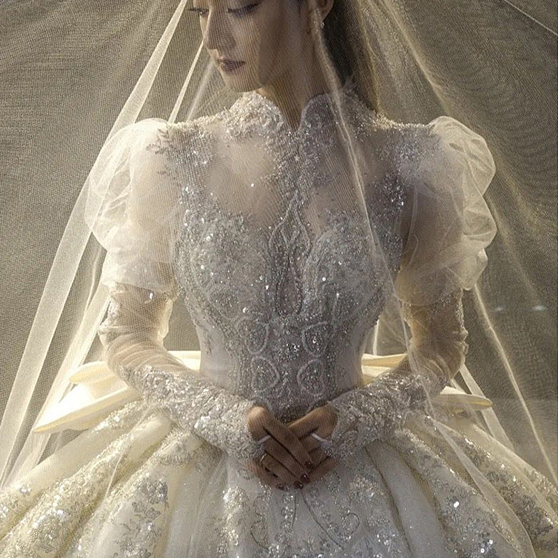 Wedding 2021 new bride's senior sense palace style dragging heavy work luxury long -sleeved long -sleeved 2022 small master yarn Wedding 2021 new bride's senior sense palace style dragging heavy work luxury long -sleeved long -sleeved 2022 small master yarn