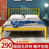 Simple modern wrought iron double bed stainless steel iron frame single bed thickened reinforcement Nordic light luxury Net red apartment bed