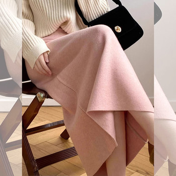 Gentle Pink Knitted Skirt for Women, Autumn and Winter Mid-Length Style, Elegant Straight-Cut Hip-Hugging Skirt, Slimming A-Line Skirt