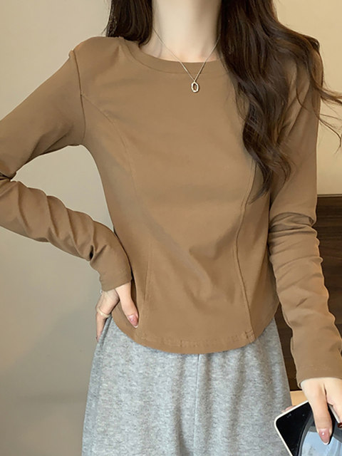 Spring and Autumn White Irregular Pure Cotton Long-Sleeve T-Shirt for Women, Designer Niche Inner Wear, Short Top with Regular Shoulders