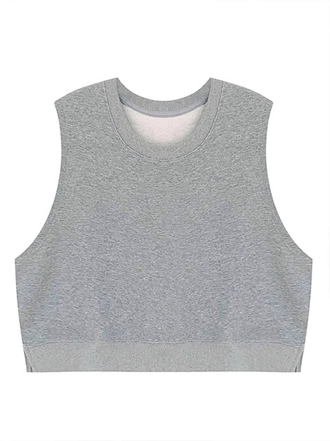 Spring and Autumn Gray Short Pure Cotton Vest for Women, Designer Niche Sweatshirt, Sleeveless Top for Layering
