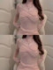 Stylish Pure Pink V-Neck Knit Sweater for Women, Slim Fit, Perfect for Layering in Autumn and Winter, Stunning Top