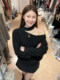 Korean-Style Black One-Shoulder Sequined Sweater for Women, a Very Stylish Outerwear or Innerwear Unique Knit Top for Autumn and Winter