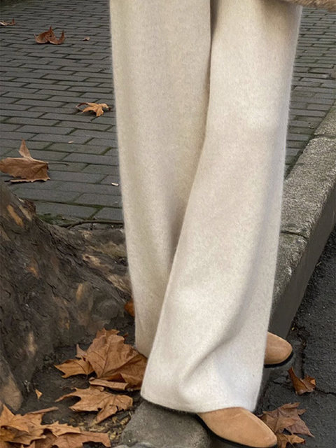 Autumn and Winter High-Waisted Slimming Drapey Wide-Leg Pants for Women, High-End Soft Casual Straight-Leg Pants, Woolen Knitted Floor-Length Pants