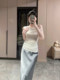 Summer Off-Shoulder Twist Top T-Shirt for Women, Elegant Waist-Cinching Slimming Base Shirt with a Stylish Design, Sleeveless Top with Exposed Shoulders